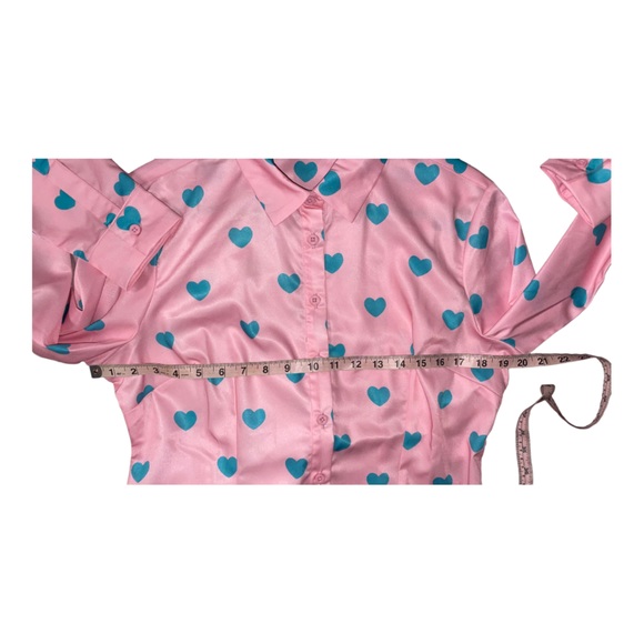 Lazy Oaf Heart Print Button Up Shirt Blouse 12 Pink Blue Girly Feminine Love - Picture 5 of 8